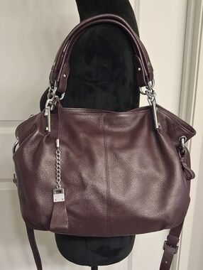 Heshe Eggplant/Purple Leather Convertible Shoulder Tote Bag